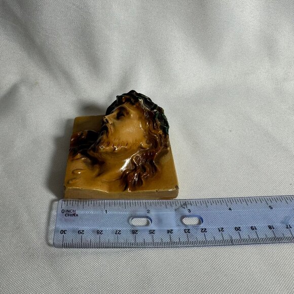 Vintage Jesus Blessed Virgin Mary Chalkware Wall Plaques Catholic Square - Picture 8 of 9